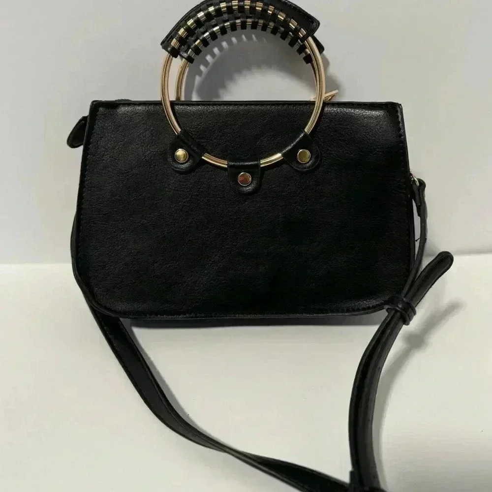Madison west faux black leather small handbag